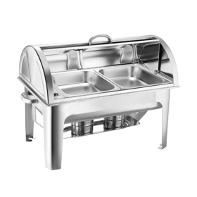 L Dual Tray Stainless Steel Roll Top Chafing Dish Food Warmer