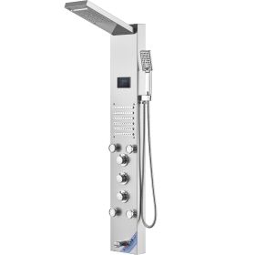 Shower Panel System, 6 Shower Modes, LED & Screen Hydroelectricity Shower Panel Tower, Rainfall, Waterfall, 5 Massage Jets, Tub Spout, Handheld S